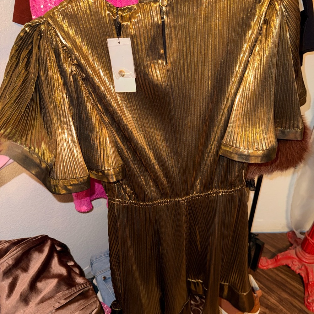 Molly Gold Metallic Pleated Dress